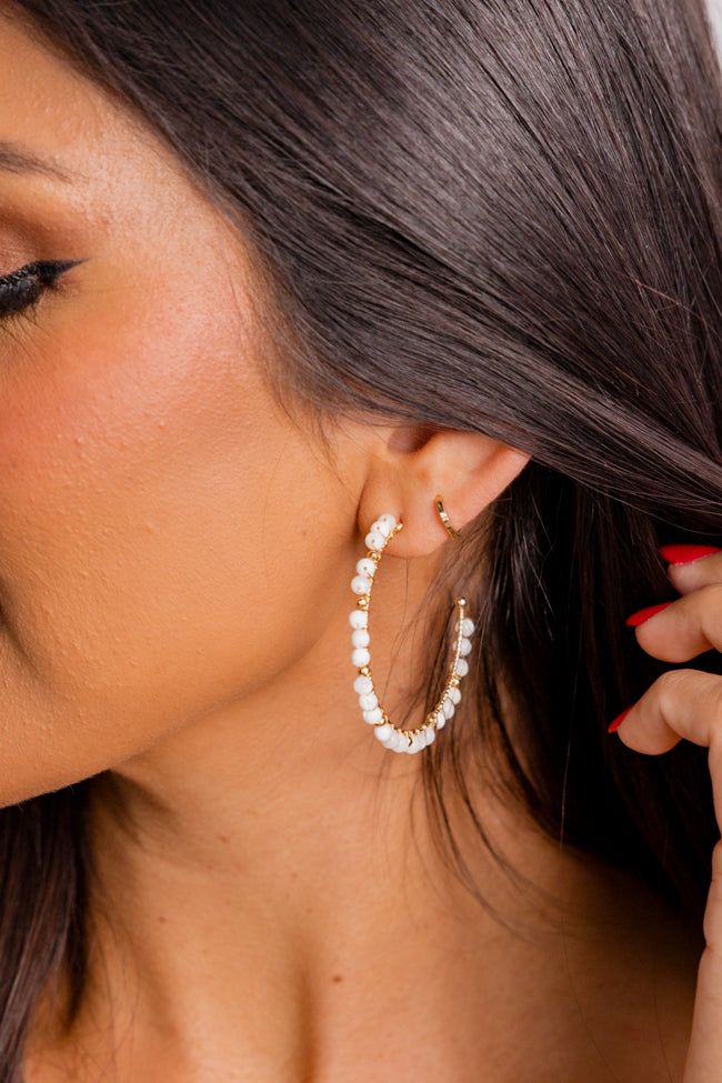 Light Cream Beaded Hoops sold by Pink Lily product image thumbnail 2