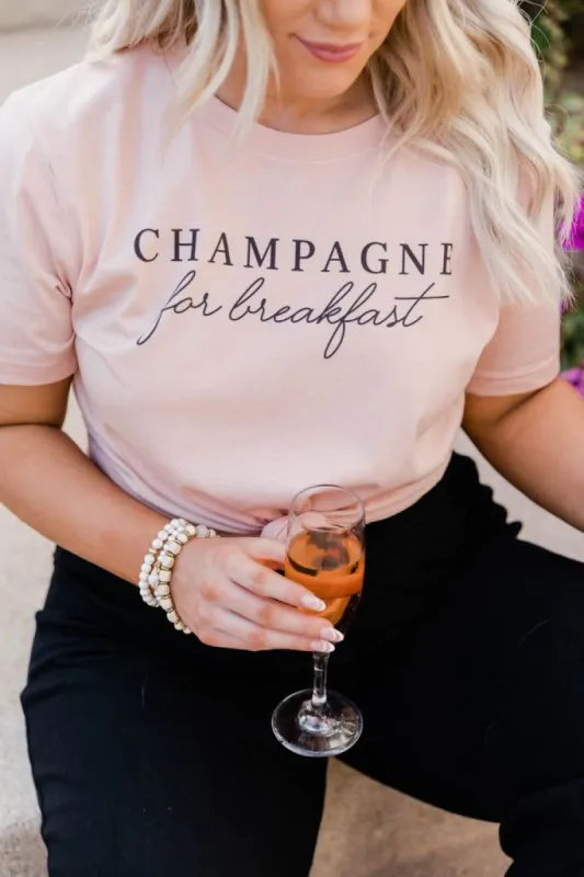 Champagne For Breakfast Peach Graphic Tee sold by Pink Lily