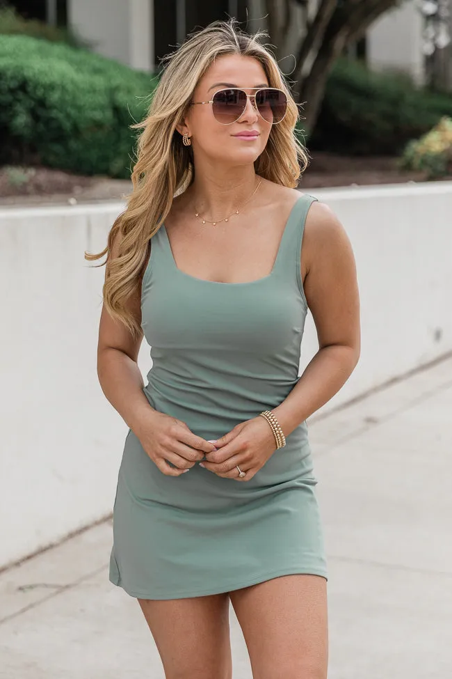 On The Rise Sage Open Back Active Dress sold by Pink Lily