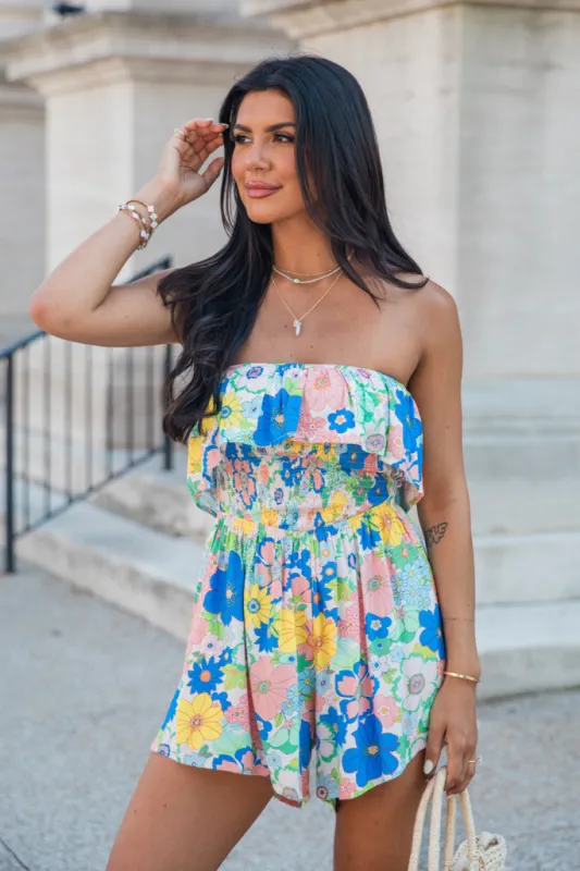 Made For Sun Floral Woven Romper SALE sold by Pink Lily