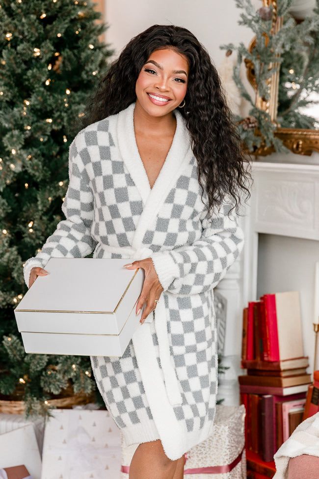 Relax And Unwind Grey Checkered Robe sold by Pink Lily