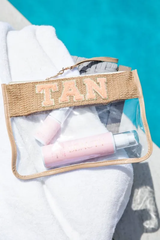 Tan Clear Straw Patch Bag sold by Pink Lily