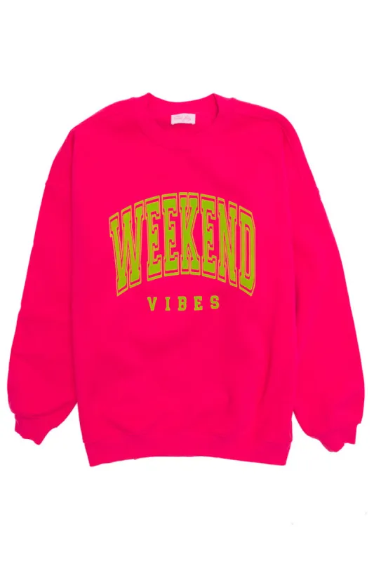 Weekend Vibes Hot Pink Oversized Graphic Sweatshirt sold by Pink Lily