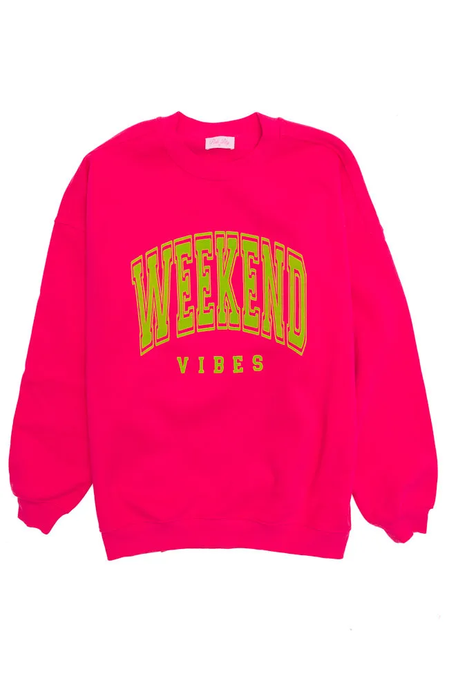 Weekend Vibes Hot Pink Oversized Graphic Sweatshirt sold by Pink Lily