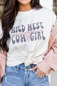 Wild West Cowgirl Ivory Oversized Graphic Tee sold by Pink Lily