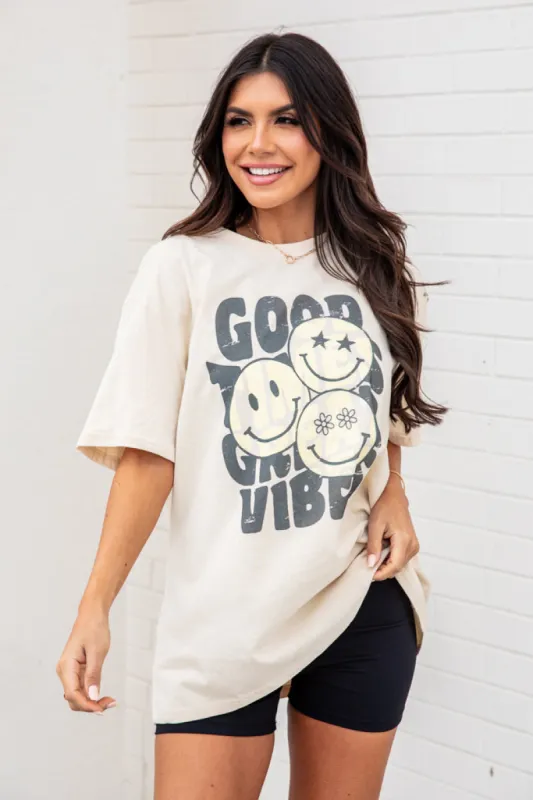 Good Times Great Vibes Ivory Oversized Graphic Tee sold by Pink Lily