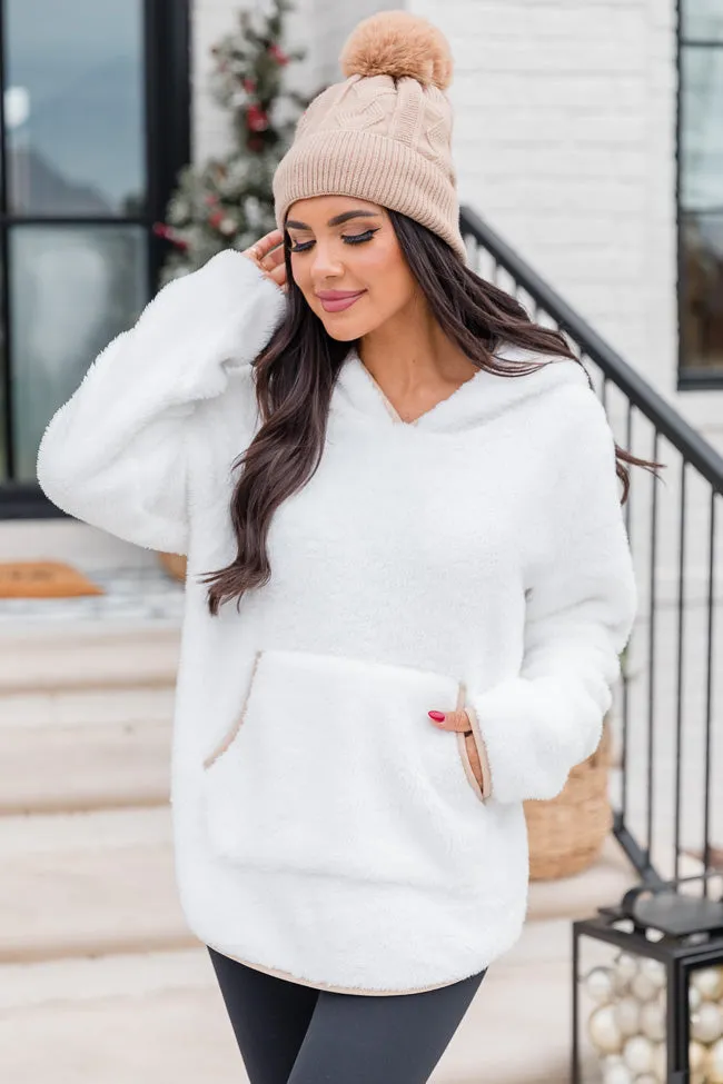 Fine Line Ivory And Taupe Contrast Lining Sherpa Hoodie sold by Pink Lily product image thumbnail 3