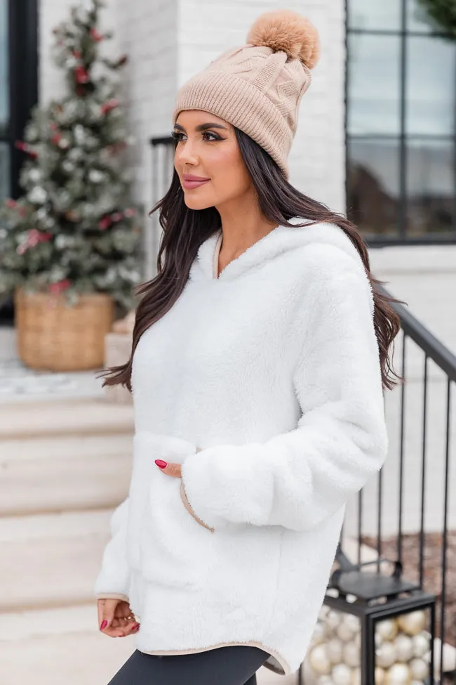 Fine Line Ivory And Taupe Contrast Lining Sherpa Hoodie sold by Pink Lily product image thumbnail 5