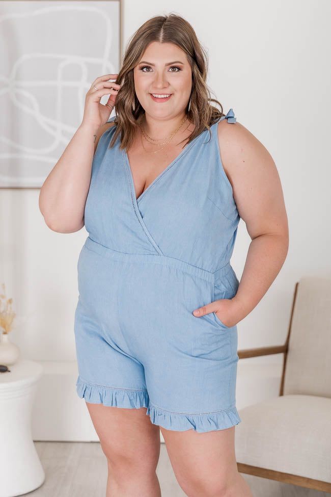 Everyday Possibility Blue Chambray Tie Sleeve Romper FINAL SALE sold by Pink Lily product image thumbnail 18