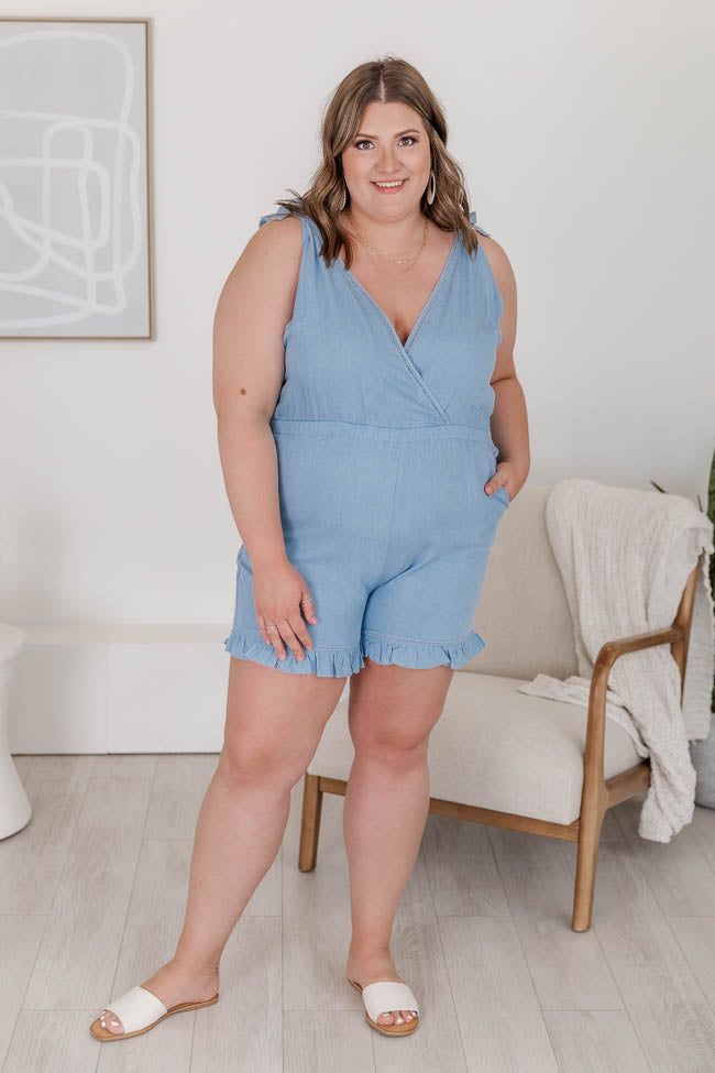 Everyday Possibility Blue Chambray Tie Sleeve Romper FINAL SALE sold by Pink Lily product image thumbnail 17