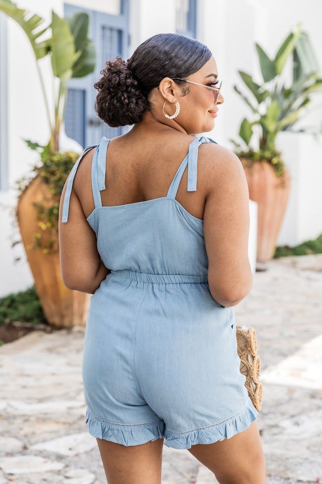 Everyday Possibility Blue Chambray Tie Sleeve Romper FINAL SALE sold by Pink Lily product image thumbnail 14