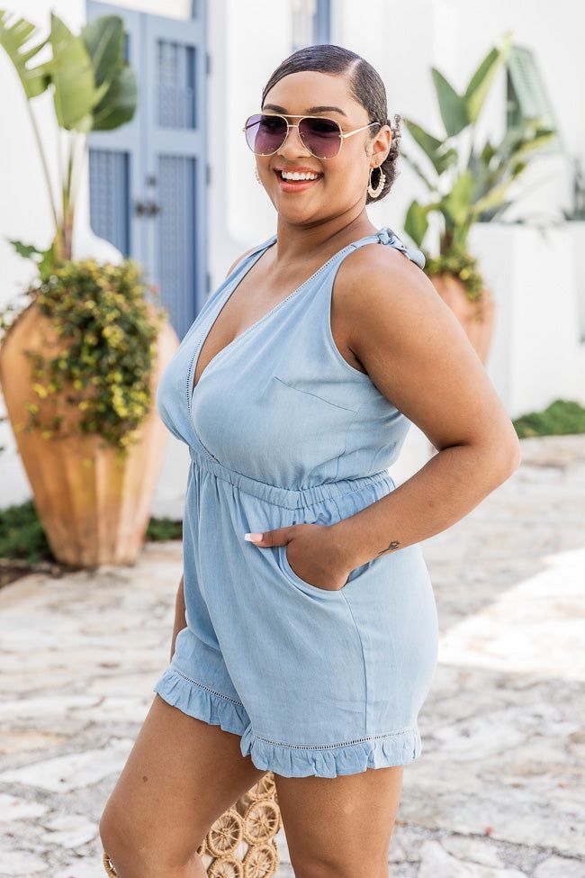Everyday Possibility Blue Chambray Tie Sleeve Romper FINAL SALE sold by Pink Lily product image thumbnail 15