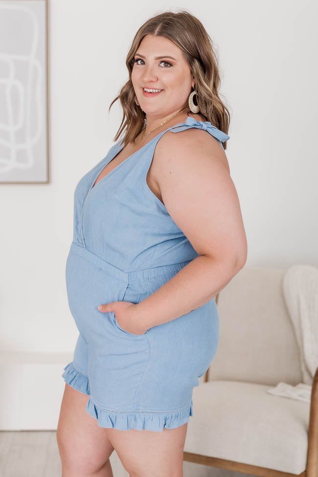 Everyday Possibility Blue Chambray Tie Sleeve Romper FINAL SALE sold by Pink Lily product image thumbnail 19
