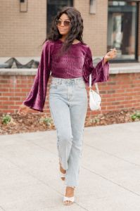 Feeling Royal Purple Ribbed Velvet Bodysuit sold by Pink Lily