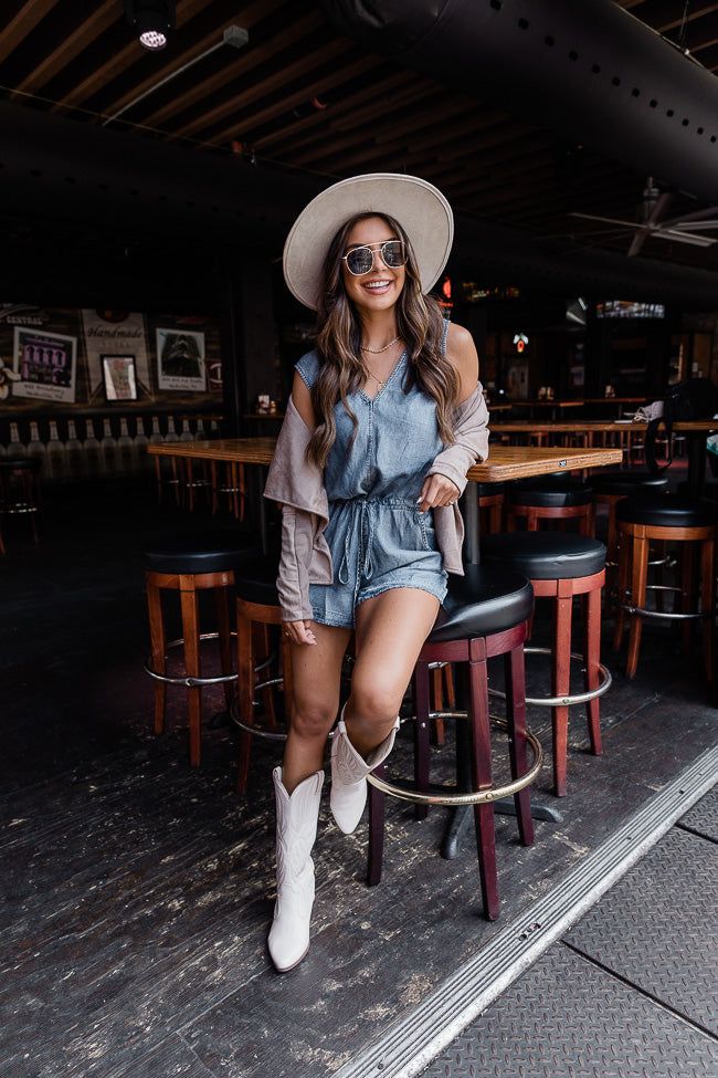 The Farmers Market Chambray V-Neck Romper FINAL SALE sold by Pink Lily product image thumbnail 6