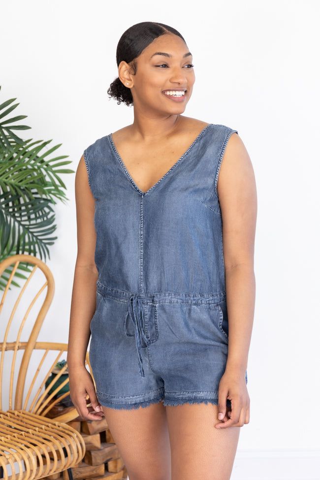 The Farmers Market Chambray V-Neck Romper FINAL SALE sold by Pink Lily product image thumbnail 12
