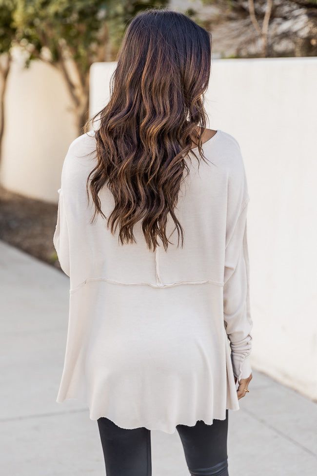 Miss The Old You Beige Henley Long Sleeve Blouse sold by Pink Lily product image thumbnail 4