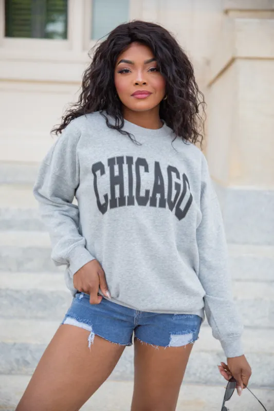 Chicago Light Grey Graphic Sweatshirt sold by Pink Lily