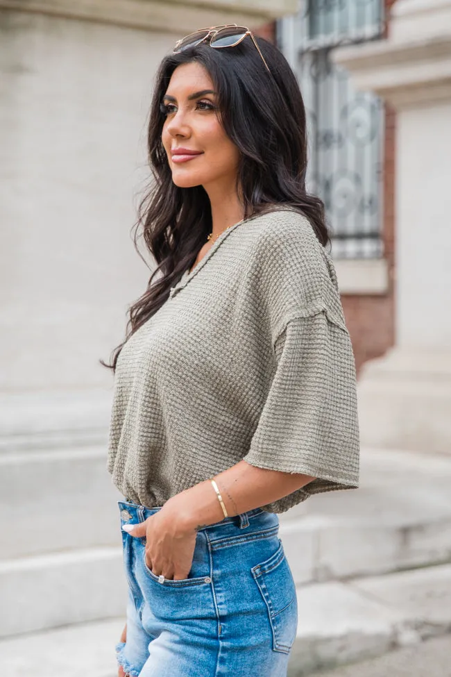 You Complete Me Olive Waffle Knit V-Neck Bodysuit FINAL SALE sold by Pink Lily product image thumbnail 3