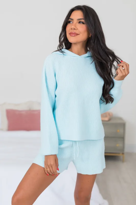 Cloud Chaser Sky Blue Sweater Knit Hoodie sold by Pink Lily