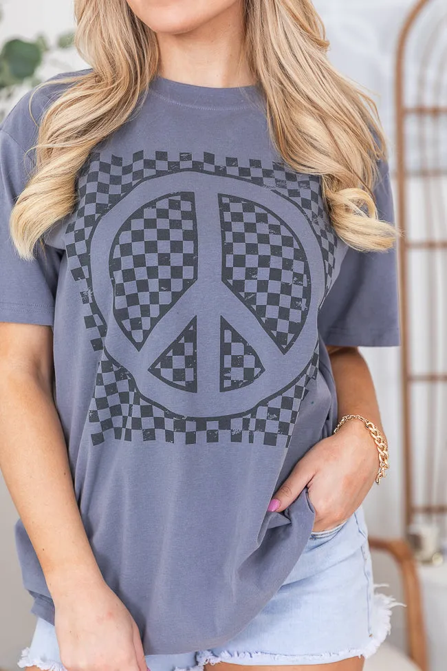 Checkered Peace Grey Oversized Graphic Tee sold by Pink Lily product image thumbnail 3