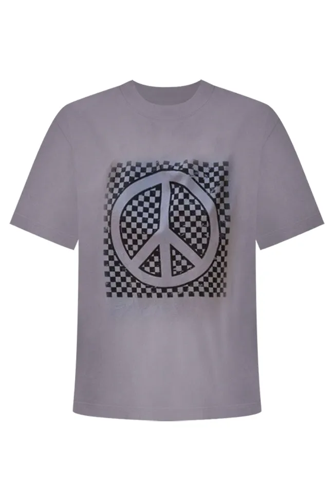 Checkered Peace Grey Oversized Graphic Tee sold by Pink Lily product image thumbnail 5