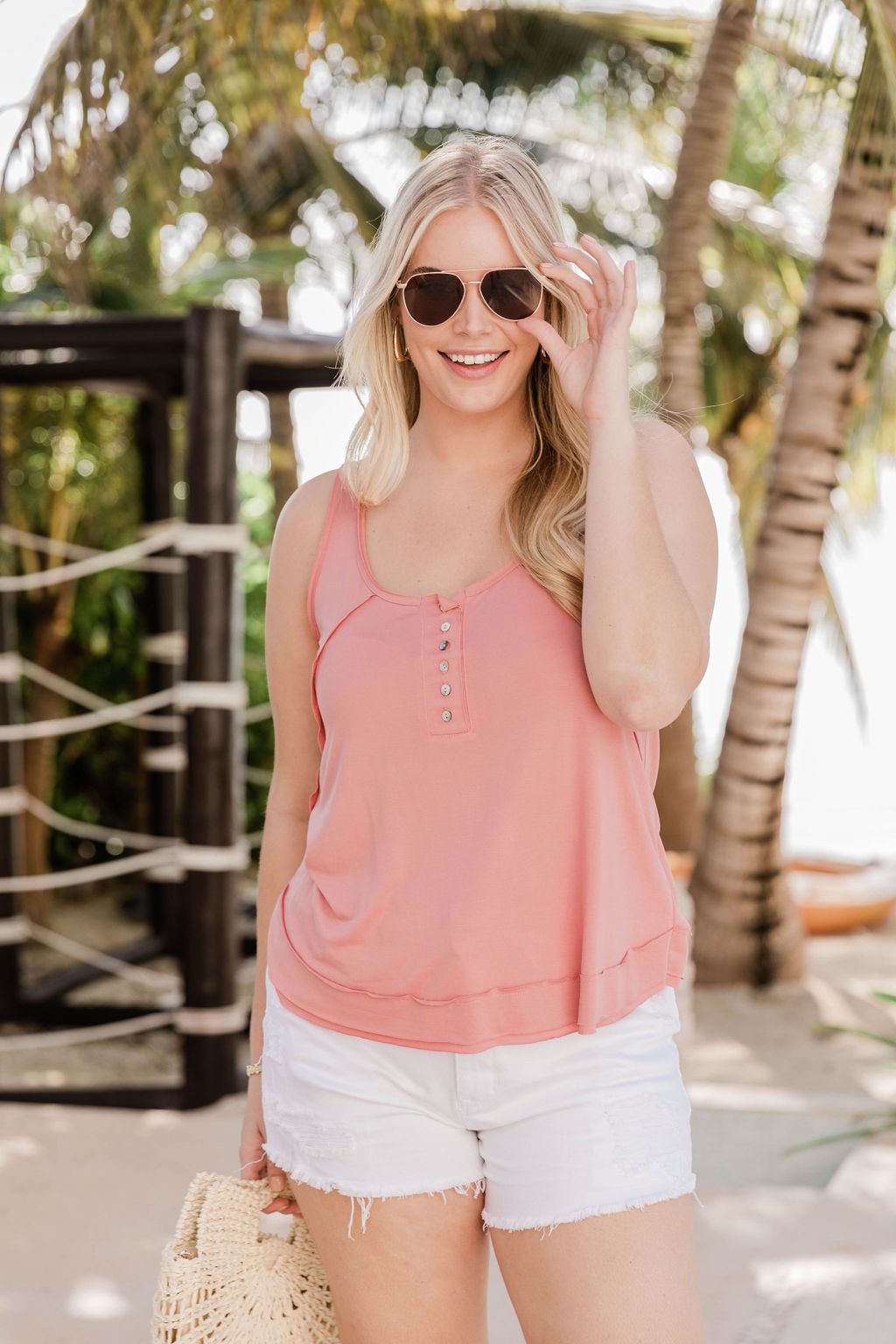 Never A Shadow Of Doubt Henley Pink Tank FINAL SALE sold by Pink Lily product image thumbnail 5