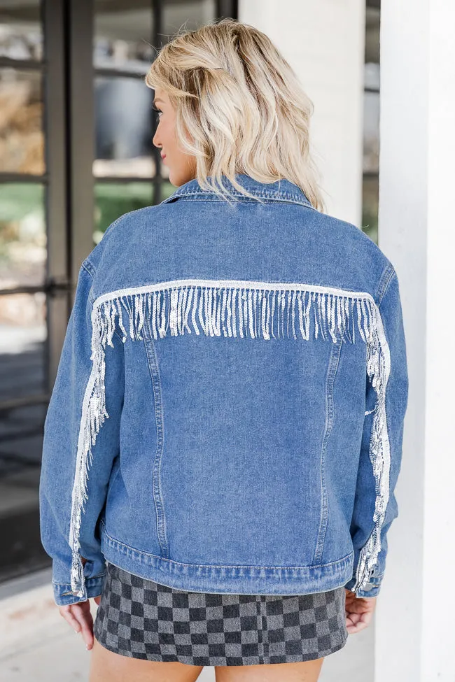 What I Have Medium Wash Sequin Fringe Denim Jacket FINAL SALE sold by Pink Lily product image thumbnail 4