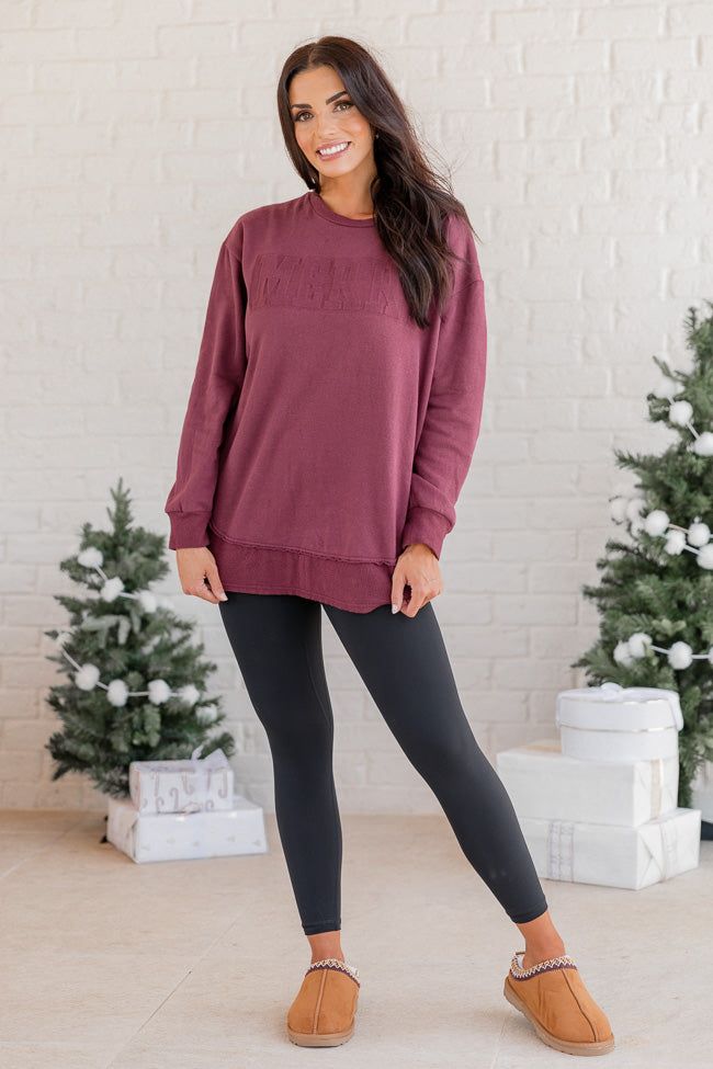 Merry Embroidered Burgudy Pullover sold by Pink Lily product image thumbnail 2