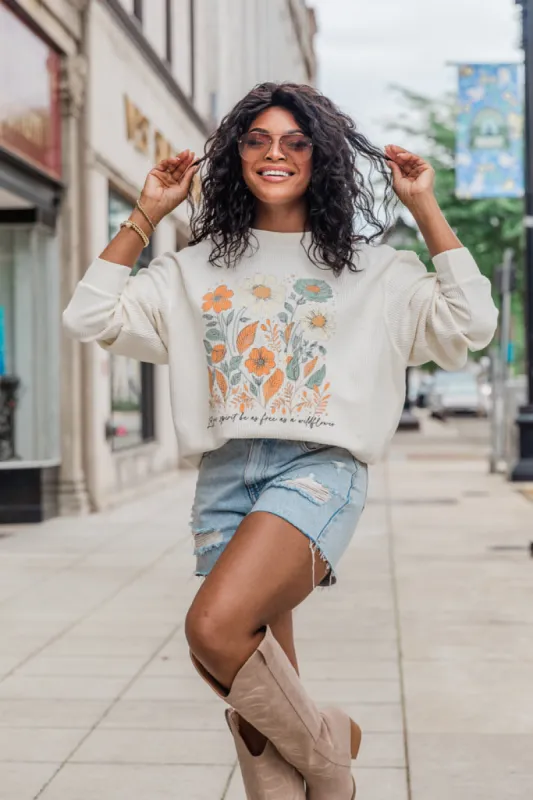 Wildflower Ivory Corded Graphic Sweatshirt sold by Pink Lily