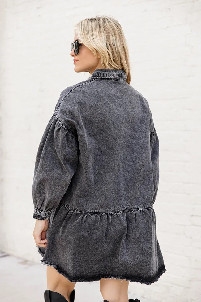 Start Looking Charcoal Chambray Long Sleeve Mini Dress FINAL SALE sold by Pink Lily product image thumbnail 5