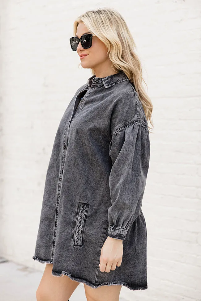 Start Looking Charcoal Chambray Long Sleeve Mini Dress FINAL SALE sold by Pink Lily product image thumbnail 4