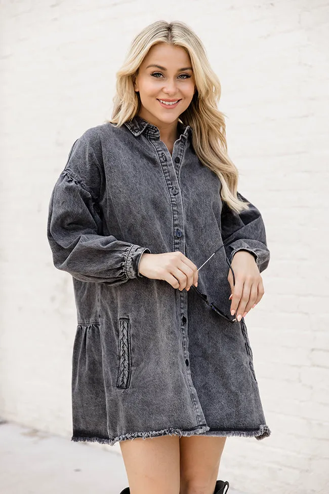Start Looking Charcoal Chambray Long Sleeve Mini Dress FINAL SALE sold by Pink Lily product image thumbnail 2