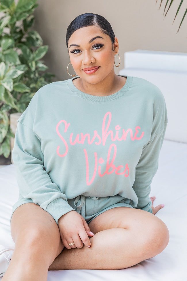 Sunshine Vibes Sage Cropped Graphic Sweatshirt sold by Pink Lily