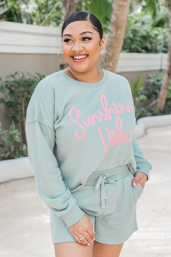 Sunshine Vibes Sage Cropped Graphic Sweatshirt sold by Pink Lily product image thumbnail 2