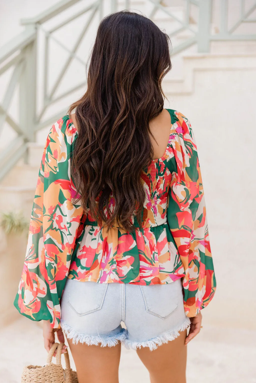 Take Me There Green Smocked Bust Floral Blouse FINAL SALE sold by Pink Lily product image thumbnail 4