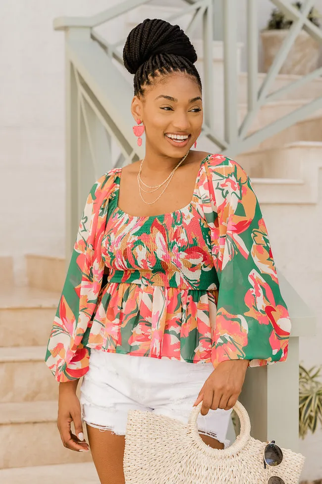 Take Me There Green Smocked Bust Floral Blouse FINAL SALE sold by Pink Lily product image thumbnail 5