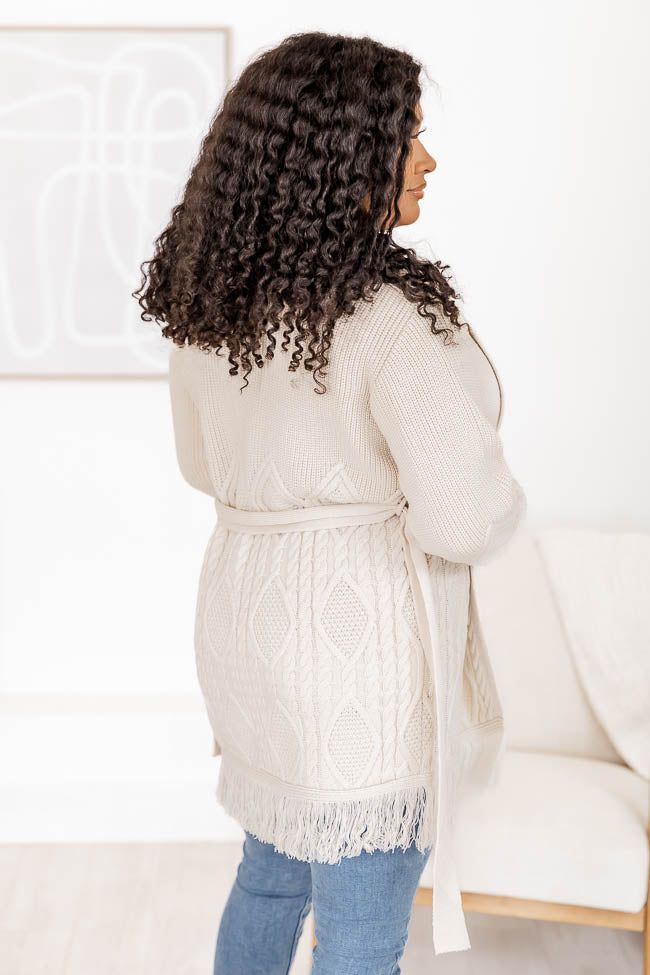 No Second Thoughts Beige Belted Fringe Hem Cardigan sold by Pink Lily product image thumbnail 14