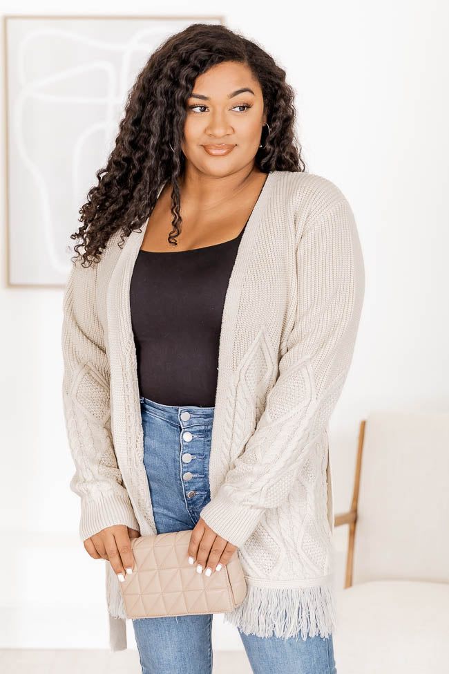 No Second Thoughts Beige Belted Fringe Hem Cardigan sold by Pink Lily product image thumbnail 12