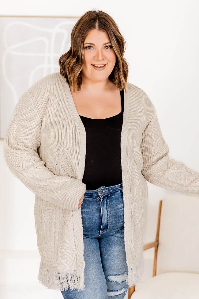 No Second Thoughts Beige Belted Fringe Hem Cardigan sold by Pink Lily product image thumbnail 16