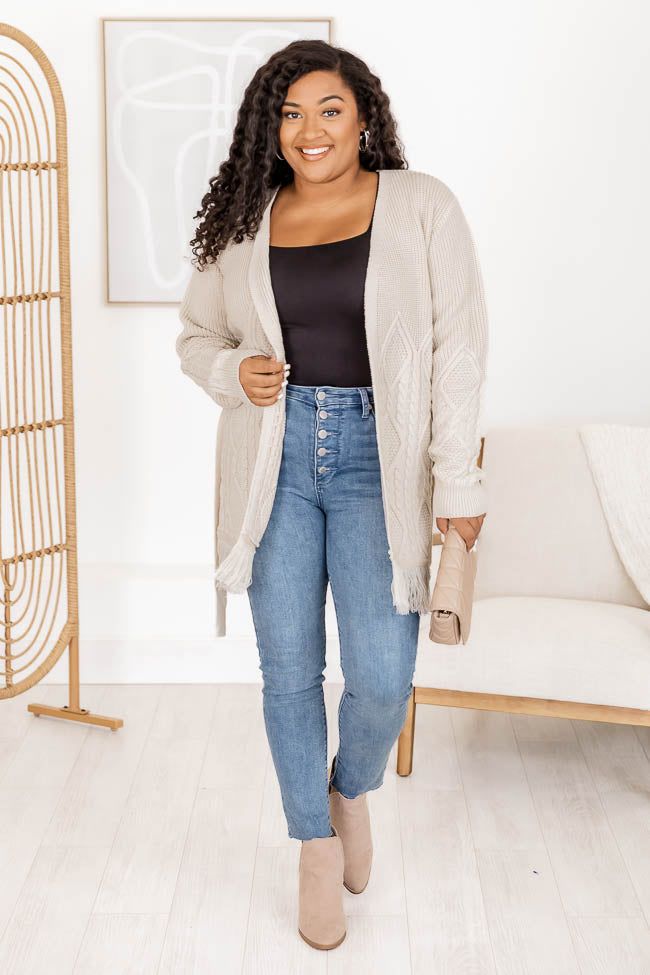 No Second Thoughts Beige Belted Fringe Hem Cardigan sold by Pink Lily product image thumbnail 10