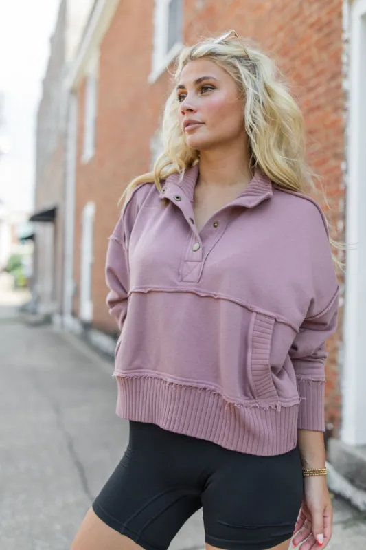 Just Go With It Mauve Crop Henley Pullover FINAL SALE sold by Pink Lily