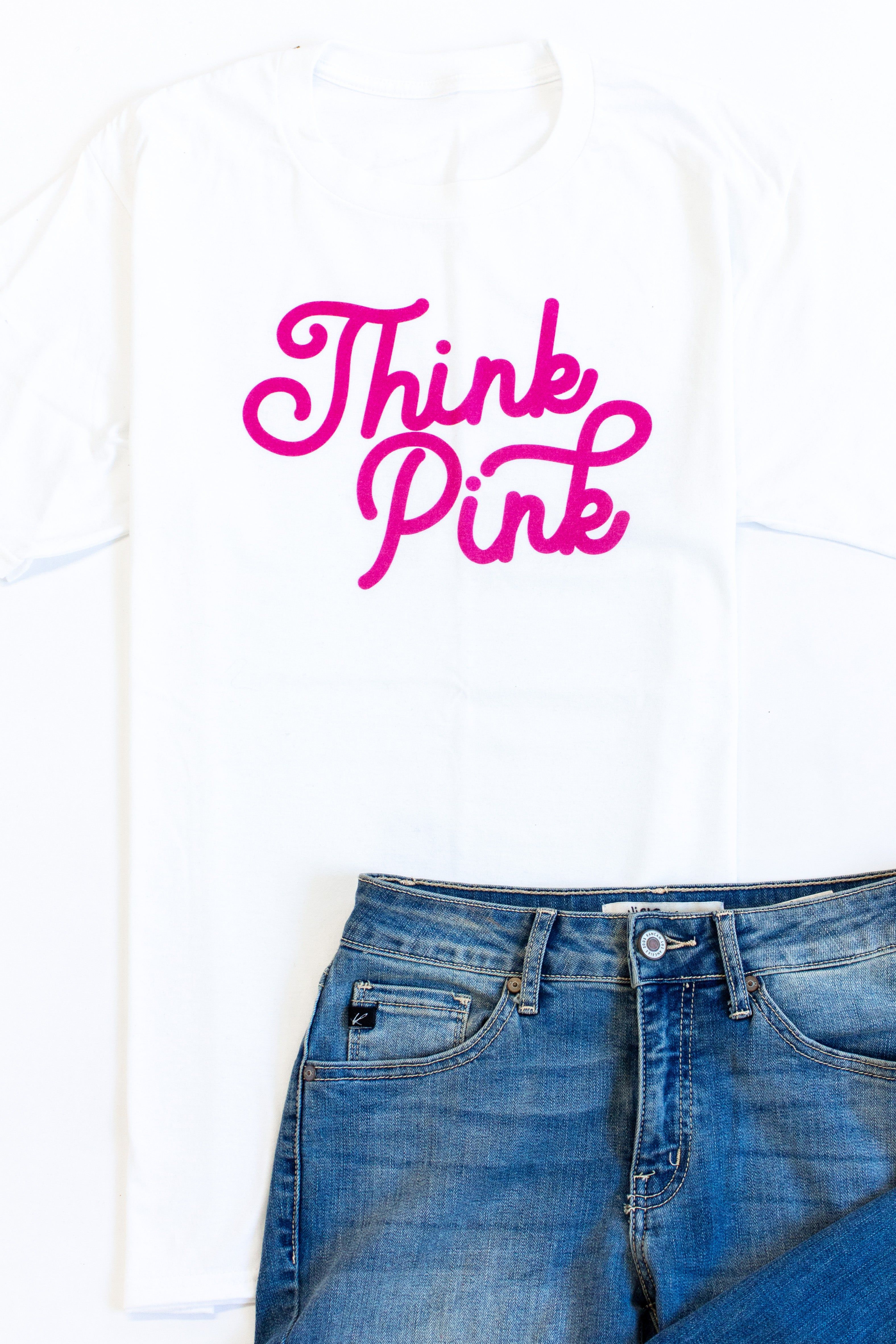 Think Pink Graphic White Tee sold by Pink Lily