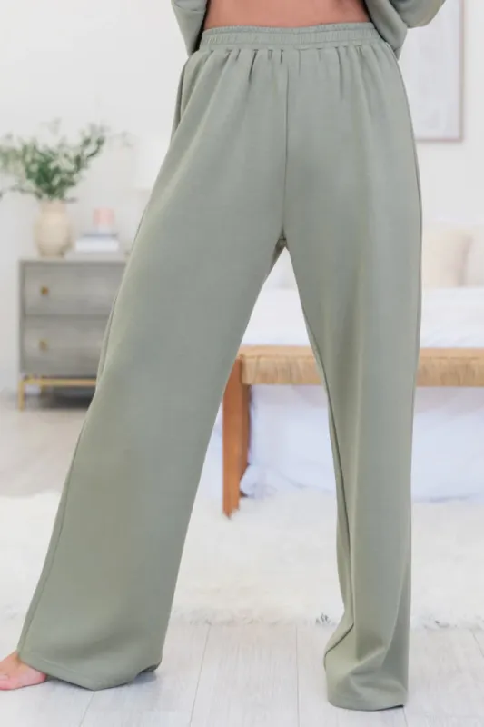 Let's Just Stay Olive Knit Wide Leg Pants sold by Pink Lily