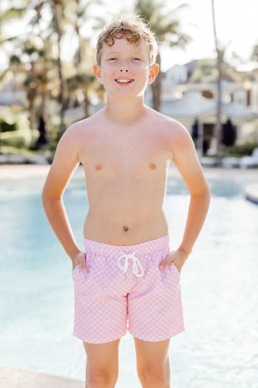 Seaside Boys Pink Checkered Swim Trunks FINAL SALE made by Pink Lily