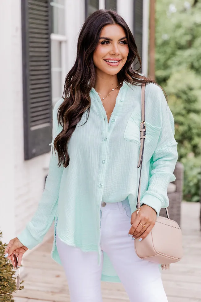 Let Me Adore You Mint Button Front Gauze Blouse FINAL SALE sold by Pink Lily