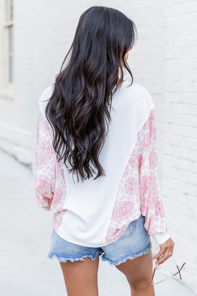 Point The Way Ivory And Pink Paisley Sleeve Blouse FINAL SALE sold by Pink Lily product image thumbnail 4