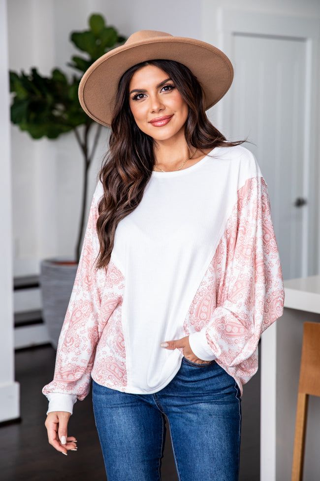 Point The Way Ivory And Pink Paisley Sleeve Blouse FINAL SALE sold by Pink Lily product image thumbnail 6