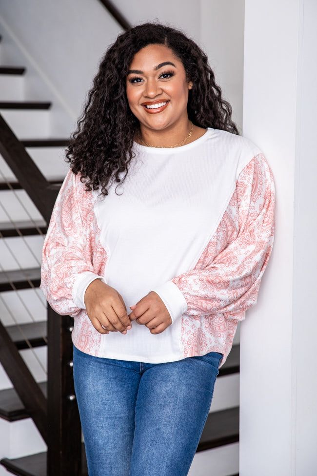 Point The Way Ivory And Pink Paisley Sleeve Blouse FINAL SALE sold by Pink Lily product image thumbnail 7