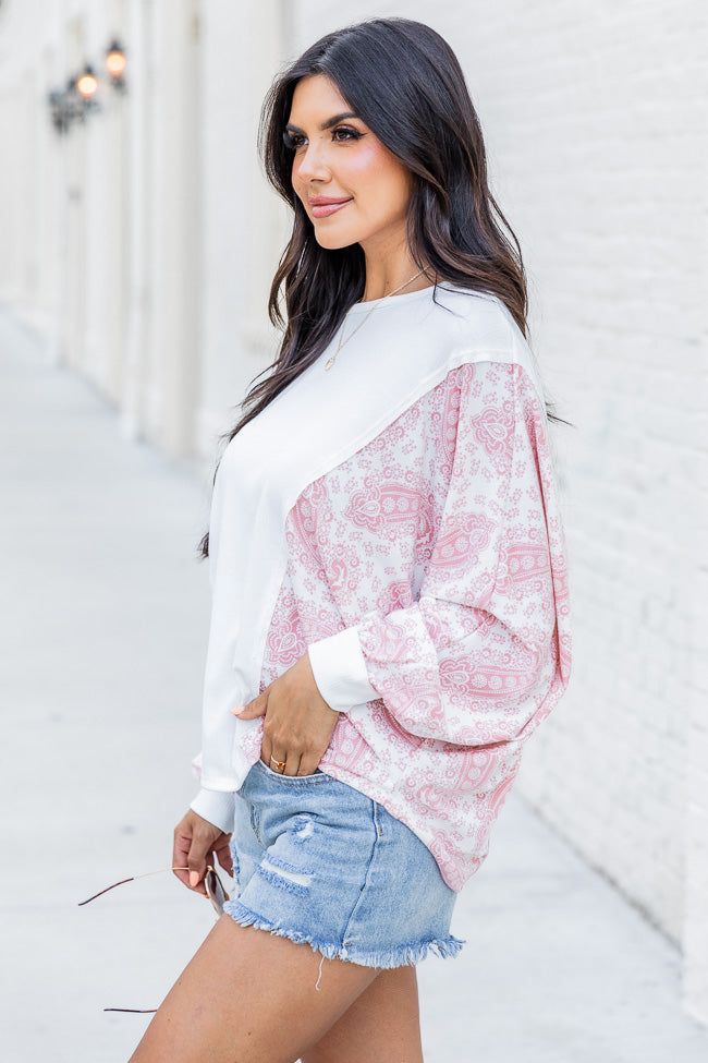 Point The Way Ivory And Pink Paisley Sleeve Blouse FINAL SALE sold by Pink Lily product image thumbnail 3